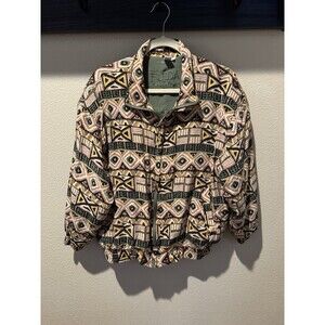 Vintage Fuda International colorful Aztec-print full-zip silk bomber jacket M